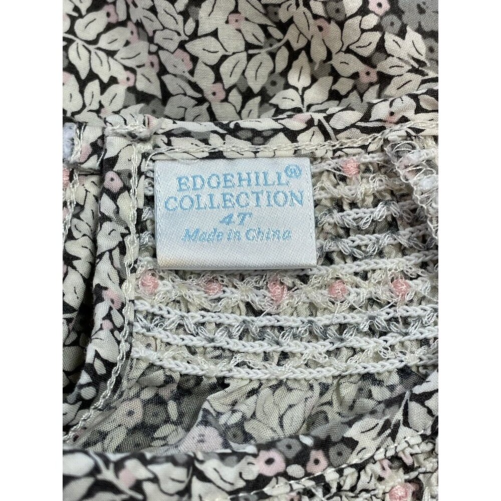 Edgehill Collection Girls 4T Floral Long Sleeve Blouse 100% Cotton Grey White Pi - Picture 5 of 8